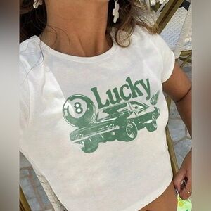 NWOT Lucky White and Green Retro Graphic Tee